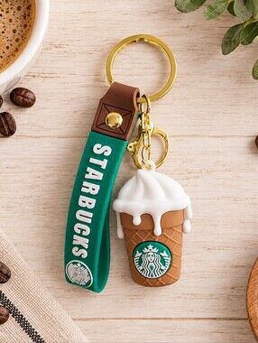 Starbucks Teal Silicone Wristlet Keychain with Cup Charm